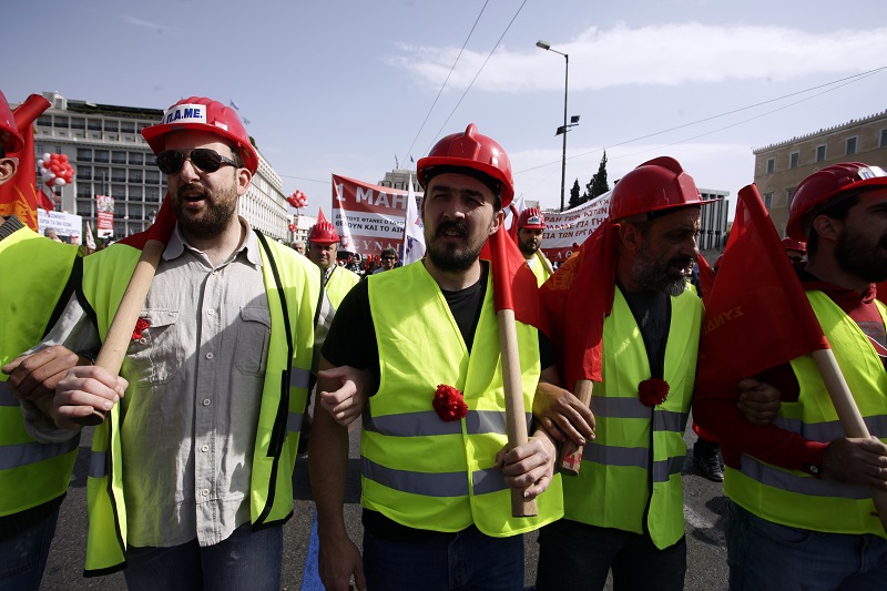 Πανελλαδική απεργία και συγκέντρωση των οικοδόμων στην Κάνιγγος