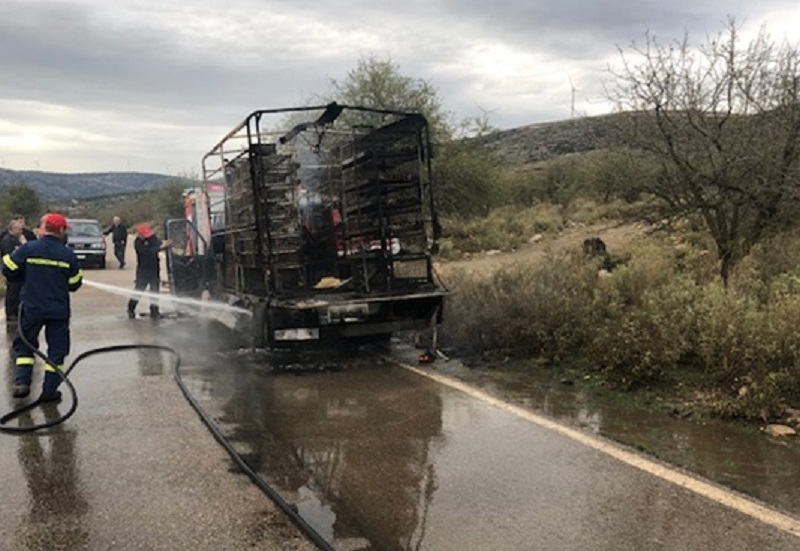 «Λαμπάδιασε» εν κινήσει φορτηγό με κοτόπουλα στην Αμφιλοχία
