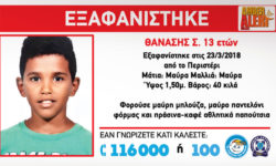 Κόκκινος συναγερμός για την εξαφάνιση 13χρονου αγοριού στο Περιστέρι