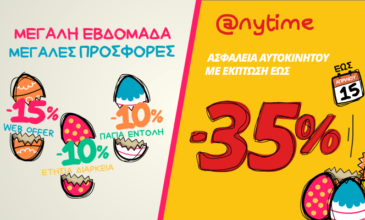Anytime: Για όλο το Πάσχα έκπτωση 35% στα ασφάλιστρα αυτοκινήτου