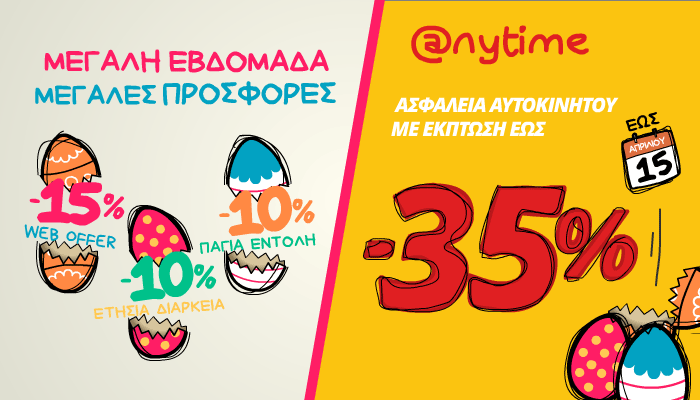 Anytime: Για όλο το Πάσχα έκπτωση 35% στα ασφάλιστρα αυτοκινήτου