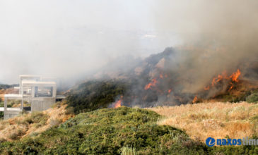 Εικόνες από τη φωτιά στη Νάξο όπου κινδύνεψαν σπίτια