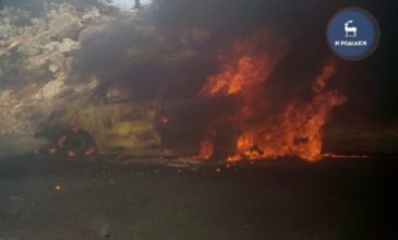Αυτοκίνητο τυλίχθηκε στις φλόγες εν κινήσει στη Ρόδο