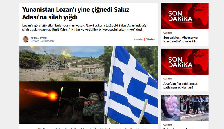 Τουρκική εφημερίδα: Η Ελλάδα καταπάτησε την συνθήκη της Λωζάνης