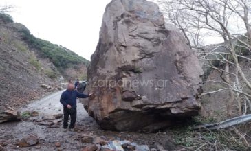 Τεράστιος βράχος έπεσε σε δρόμο στα Χανιά