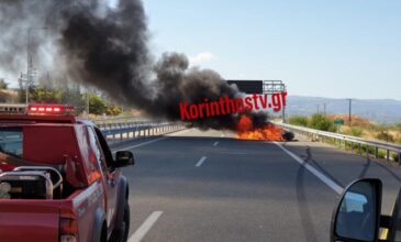 Αυτοκίνητο λαμπάδιασε εν κινήσει στην εθνική οδό Αθηνών – Κορίνθου