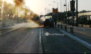 Αυτοκίνητο τυλίχτηκε στις φλόγες εν κινήσει στα Χανιά – Δείτε το βίντεο
