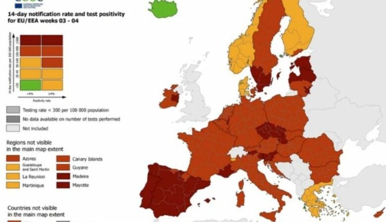 Ο χάρτης της πανδημίας στην Ευρώπη: Η μοναδική περιοχή της Ελλάδας που βρίσκεται στο «πράσινο»