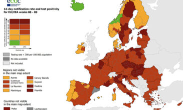 Κορονοϊός: «Κοκκίνισε» όλη η Ελλάδα στον χάρτη ECDC για την πανδημία