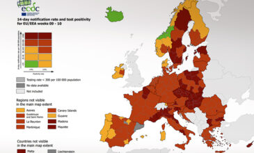 Κορονοϊός: Στο «κόκκινο» παραμένει όλη η Ελλάδα στο χάρτη του ECDC