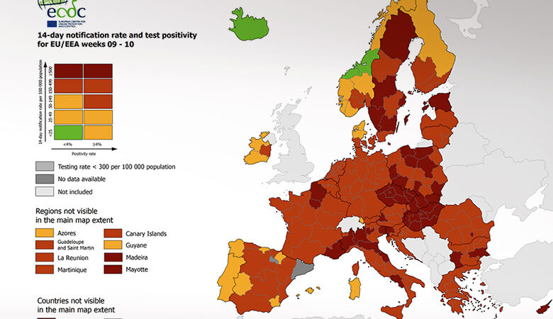 Κορονοϊός: Στο «κόκκινο» παραμένει όλη η Ελλάδα στο χάρτη του ECDC