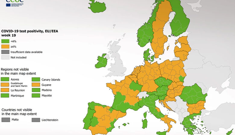 Χάρτης ECDC: Στο «πράσινο» παραμένει η Ελλάδα στον δείκτη θετικότητας