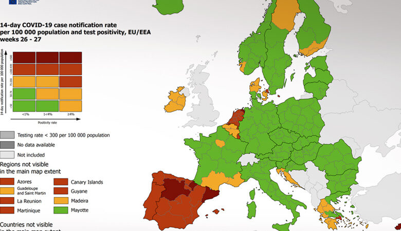 Κορονοϊός: «Πορτοκαλί» ξανά Αττική και Κρήτη στο χάρτη του ECDC