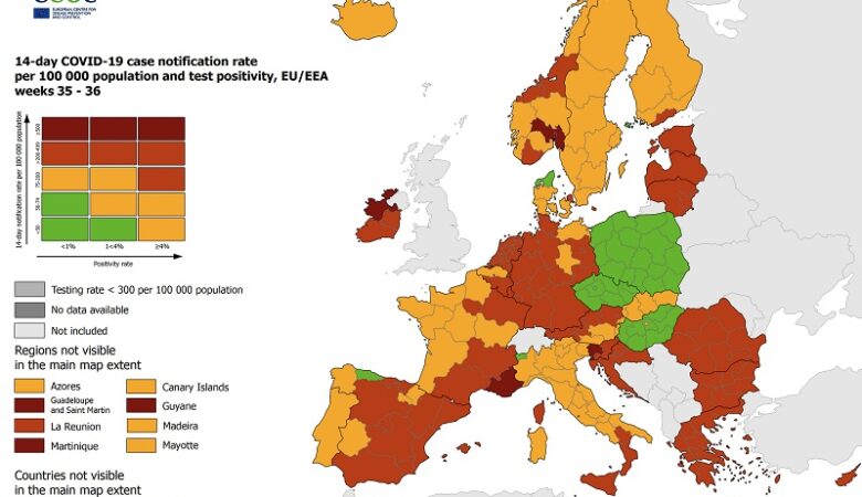 ECDC: Στο «πορτοκαλί» όλη η Ελλάδα στον επιδημιολογικό χάρτη