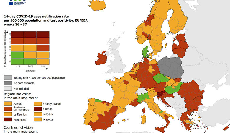 ECDC: Στο «πορτοκαλί» η Ελλάδα – Ποιες περιοχές υποχώρησαν στο «κίτρινο»