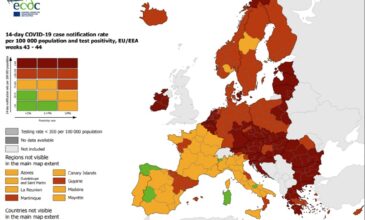 ECDC: Στο «κόκκινο» σχεδόν όλη η Ελλάδα – Ποιες περιοχές είναι στο «πορτοκαλί»