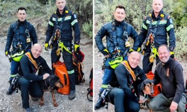 Λαμία: Άνδρες της ΕΜΑΚ διέσωσαν κυνηγόσκυλο που είχε εγκλωβιστεί σε φαράγγι
