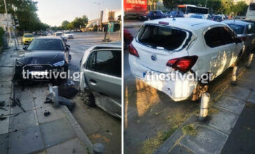 Θεσσαλονίκη: Τουριστικό λεωφορείο έπεσε πάνω σε αυτοκίνητα και τα διέλυσε – Δείτε φωτογραφίες