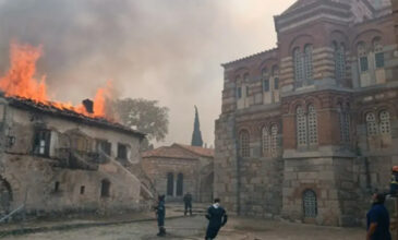 Περικυκλώθηκε από τις φλόγες το Μοναστήρι του Οσίου Λουκά στη Βοιωτία – «Μάχη» για να μην περάσει στα ενδότερα η φωτιά