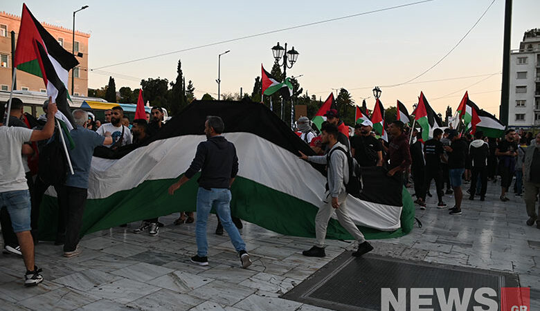 Συγκέντρωση διαμαρτυρίας στο Σύνταγμα υπέρ των παλαιστινίων