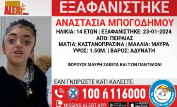 Συναγερμός για την εξαφάνιση της 14χρονης Αναστασίας από τον Πειραιά