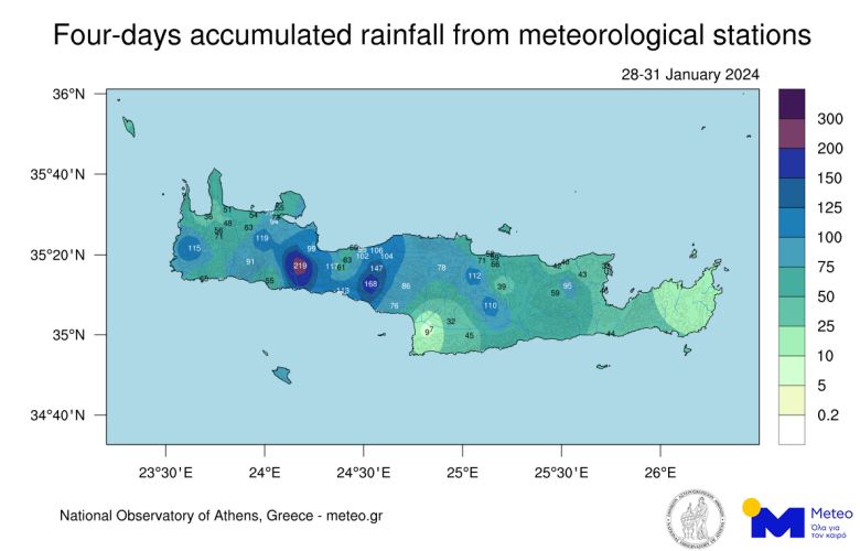 Μέχρι και 220 χιλιοστά έφτασε το ύψος της βροχής στην Κρήτη στη διάρκεια της κακοκαιρίας