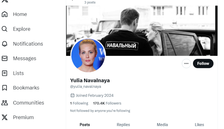 Το Χ ανέστειλε για λίγο τον λογαριασμό της Γιούλια Ναβάλναγια λόγω ενός σφάλματος