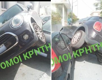 Εικόνες σοκ από τροχαίο στα Χανιά: Αυτοκίνητο «προσγειώθηκε» σε σταθμευμένο όχημα
