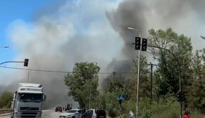 Mεγάλη φωτιά στην περιφερειακή Τρικάλων στη Λάρισα – Ήχησε το 112 για τους κατοίκους του Αγίου Θωμά
