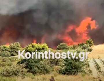 Μεγάλη αναζωπύρωση της χθεσινής πυρκαγιάς στην Κορινθία