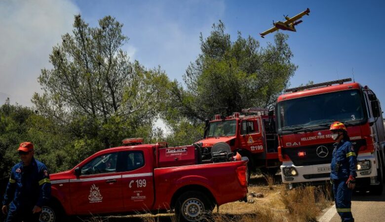 «Μάχη» με διάσπαρτες εστίες φωτιάς δίνουν οι πυροσβέστες στο Σοφικό Κορινθίας
