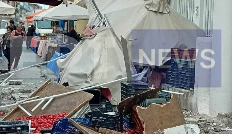 Από… θαύμα δεν χτύπησε κάποιος από την πτώση μπαλκονιού σε πάγκο λαϊκής στο Ηράκλειο