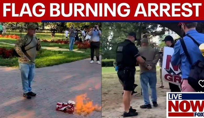 Συνελήφθη διαδηλωτής που έβαλε φωτιά σε σημαία των ΗΠΑ, αψηφώντας τo εκτελεστικό διάταγμα που υπέγραψε ο Τραμπ