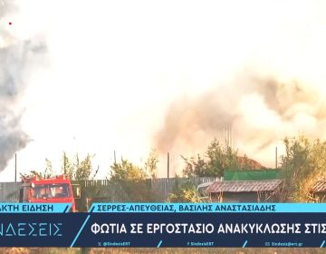 Φωτιά σε εργοστάσιο ανακύκλωσης στο Νέο Σούλι Σερρών