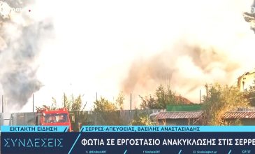 Φωτιά σε εργοστάσιο ανακύκλωσης στο Νέο Σούλι Σερρών