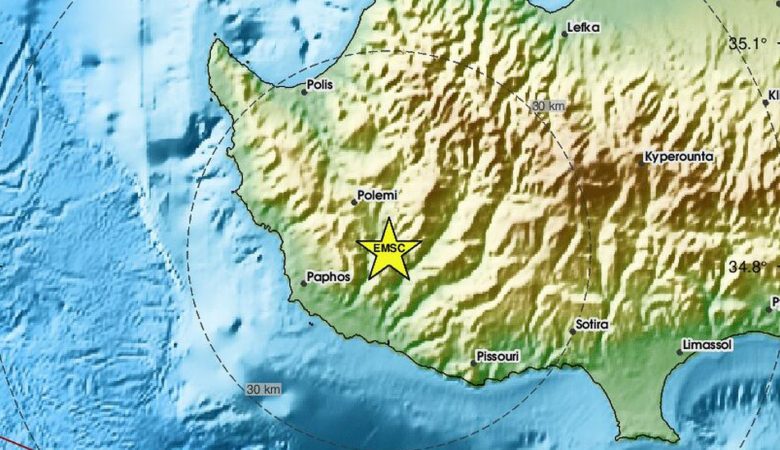 Ισχυρός σεισμός στην Κύπρο, κοντά στη Πάφο
