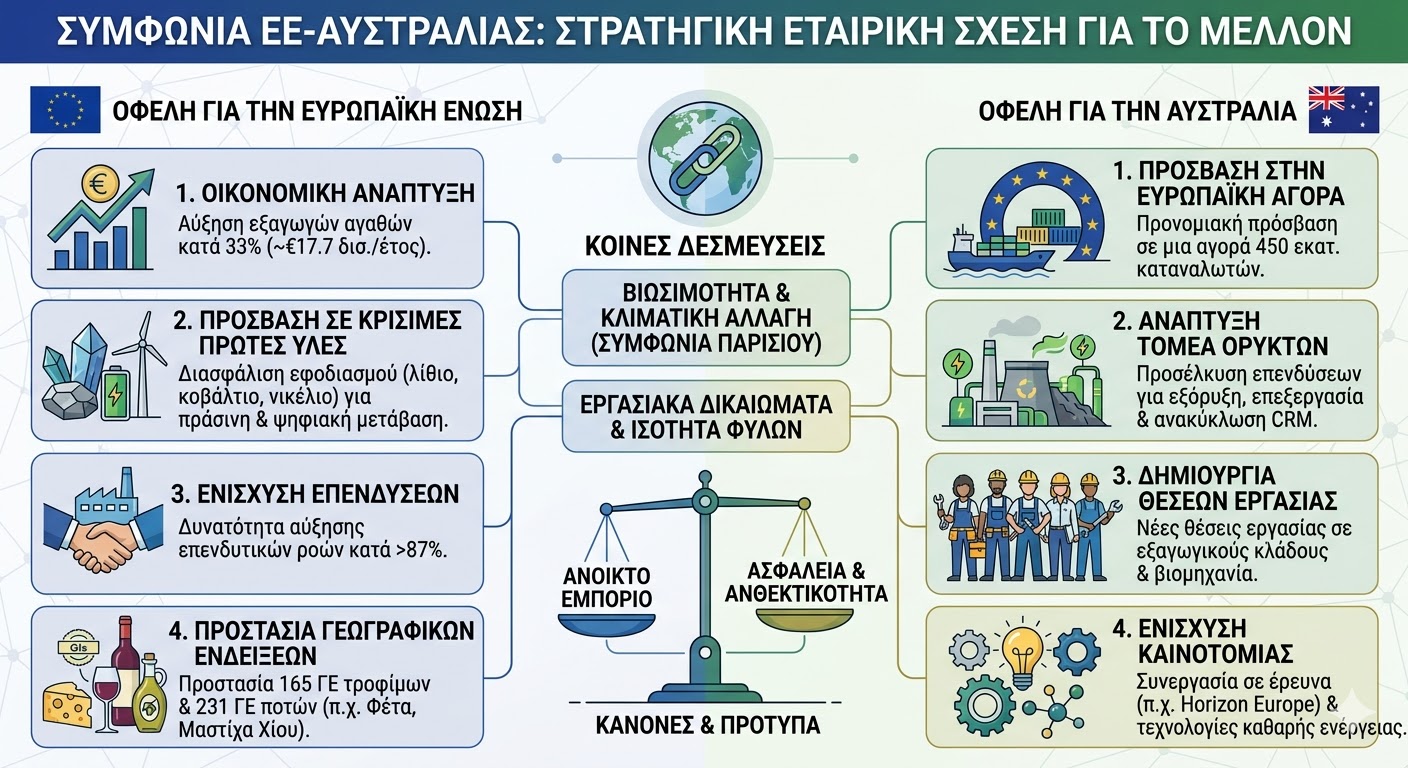 Ιστορική συμφωνία ελεύθερου εμπορίου και ασφάλειας μεταξύ Ευρωπαϊκής Ένωσης και Αυστραλίας – Τα οφέλη