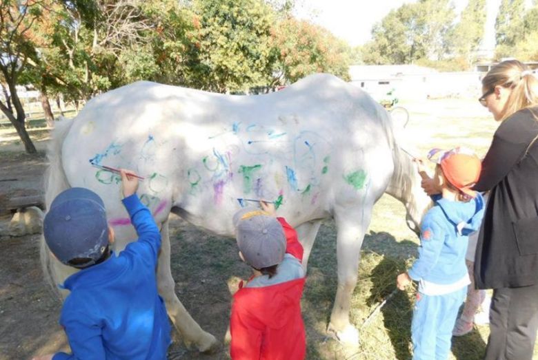 Έβαλαν μαθητές παιδικού σταθμού να ζωγραφίσουν πάνω σε άλογα